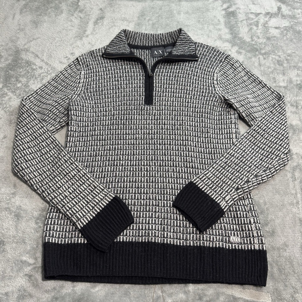 Armani Exchange‎ Womens 1/4 Zip 3D Knit Pullover Size S Cotton Wool Blend Preppy